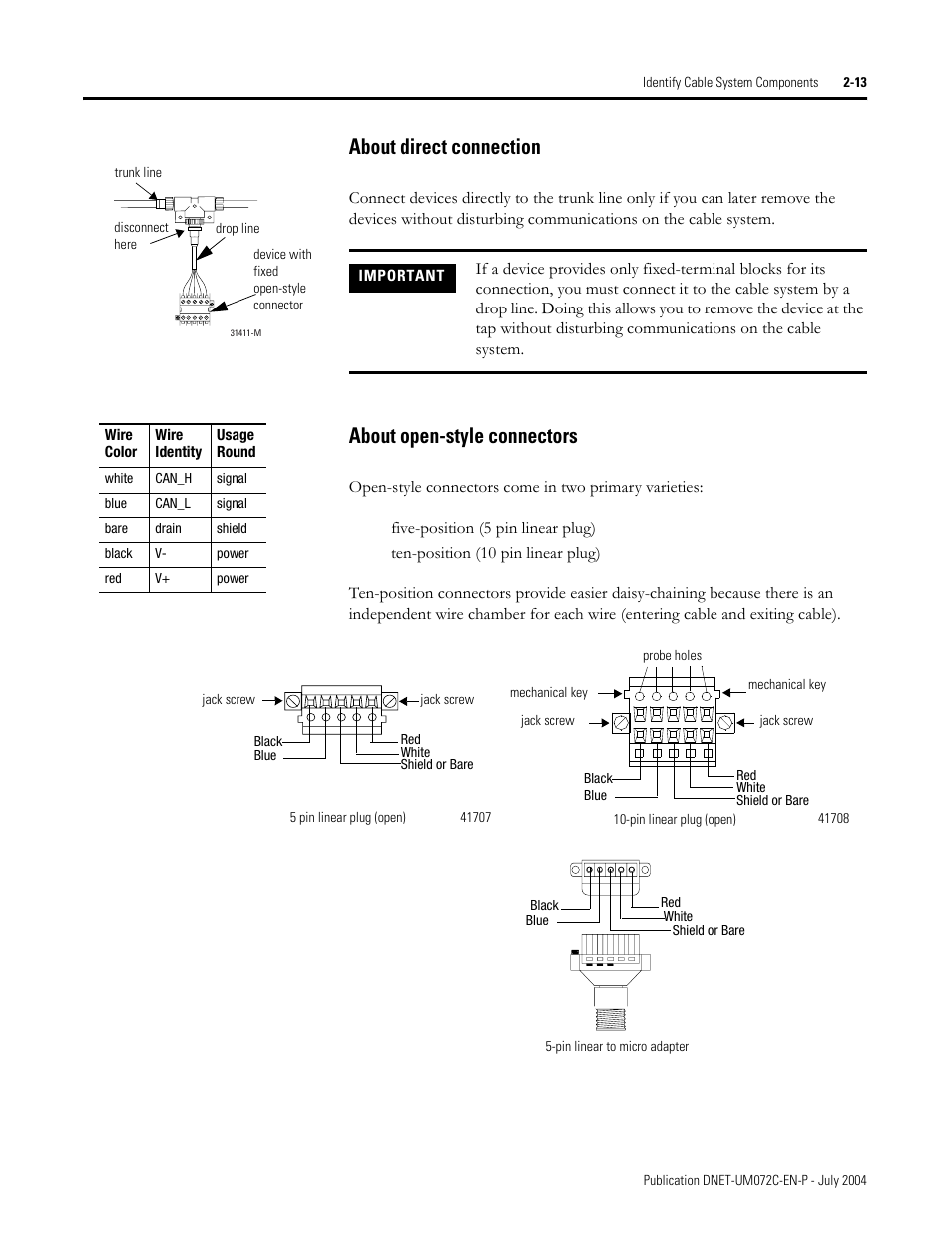 About direct connection, About open-style connectors | Rockwell Automation DeviceNet Media Design Installation Guide User Manual | Page 49 / 130