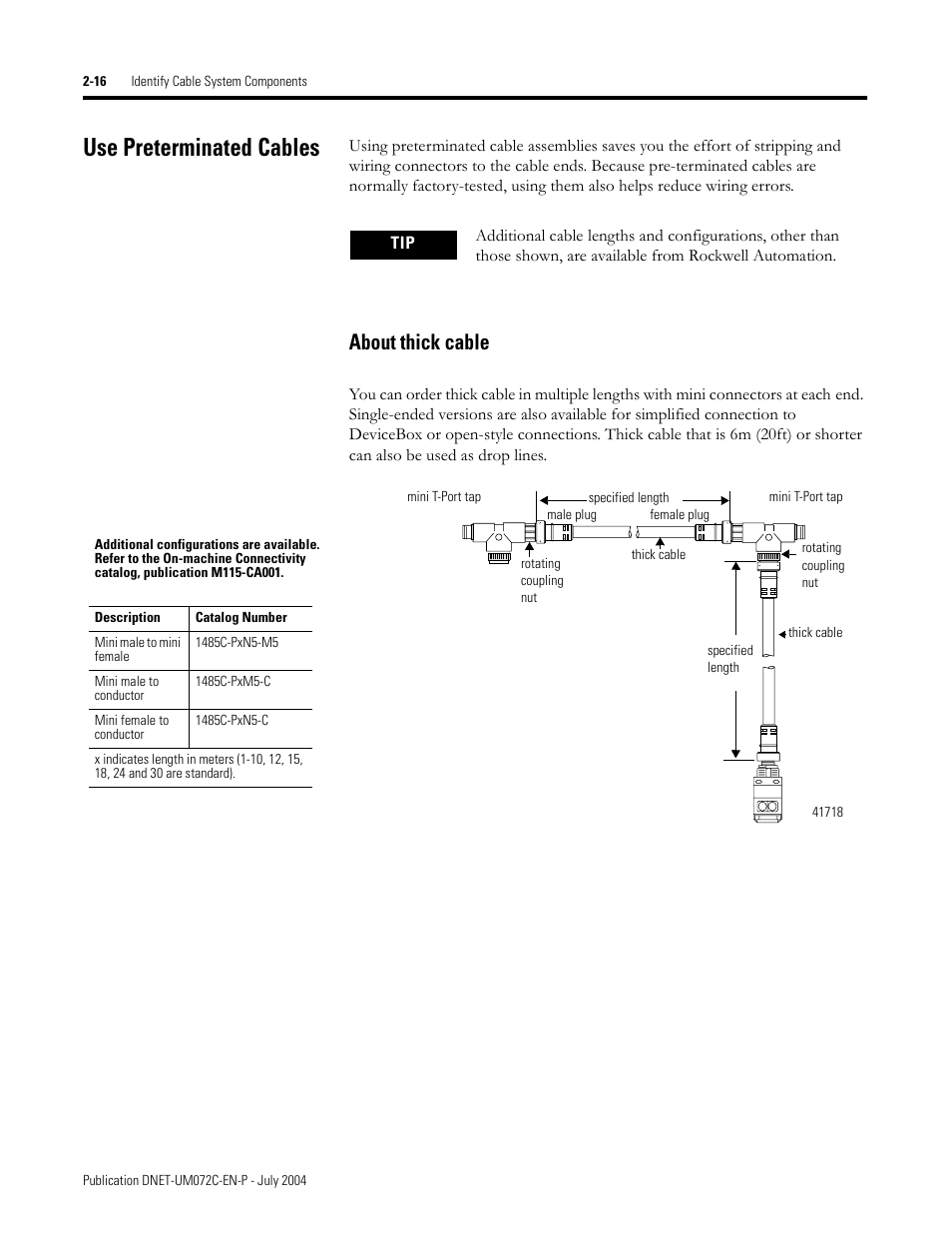 Use preterminated cables, About thick cable | Rockwell Automation DeviceNet Media Design Installation Guide User Manual | Page 52 / 130