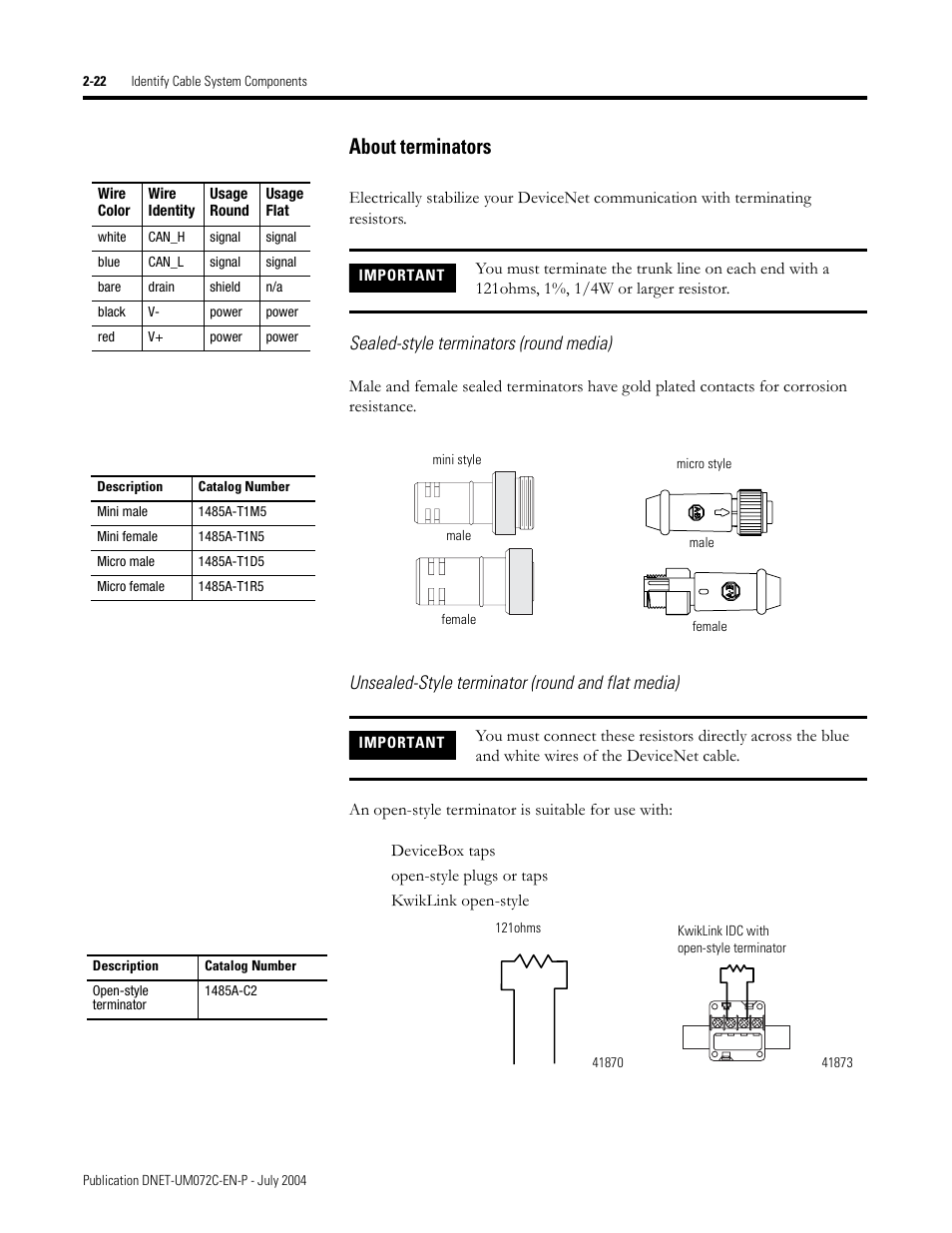 About terminators | Rockwell Automation DeviceNet Media Design Installation Guide User Manual | Page 58 / 130