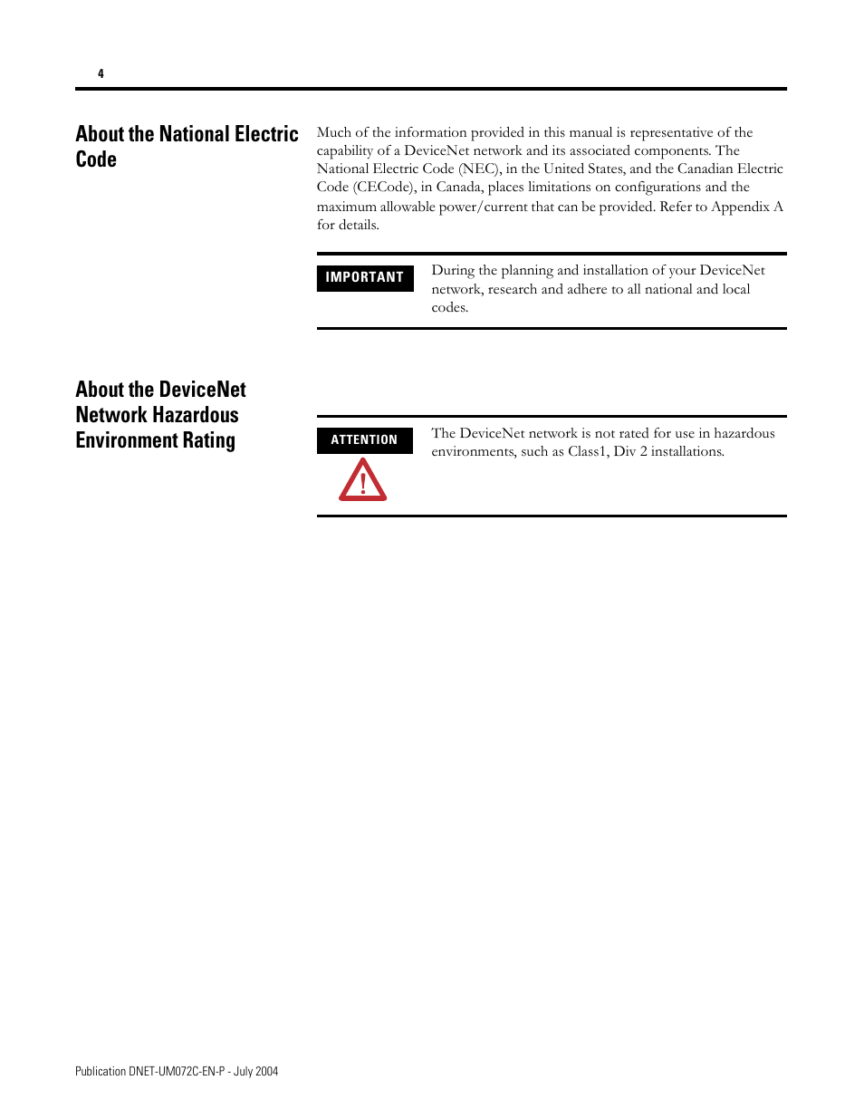About the national electric code | Rockwell Automation DeviceNet Media Design Installation Guide User Manual | Page 6 / 130