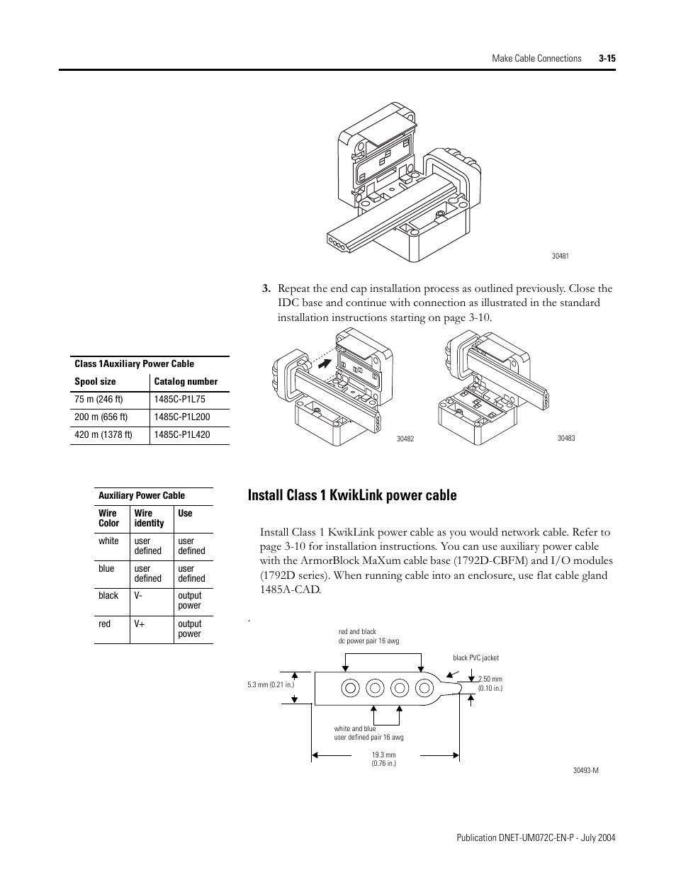 Install class 1 kwiklink power cable | Rockwell Automation DeviceNet Media Design Installation Guide User Manual | Page 75 / 130