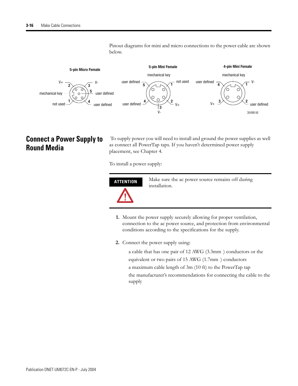 Connect a power supply to round media | Rockwell Automation DeviceNet Media Design Installation Guide User Manual | Page 76 / 130