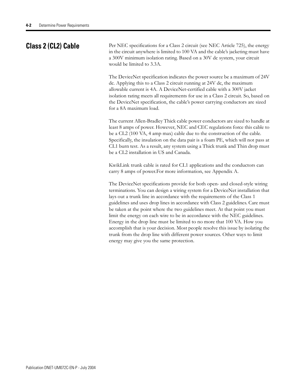 Class 2 (cl2) cable | Rockwell Automation DeviceNet Media Design Installation Guide User Manual | Page 80 / 130
