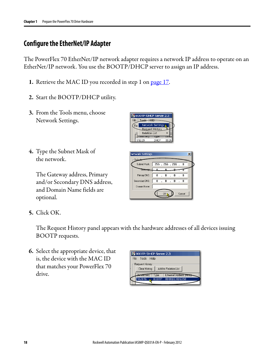 Configure the ethernet/ip adapter, Configure the, Ethernet/ip adapter | Rockwell Automation Logix5000 Control Systems: Connect PowerFlex 70 Drives over EtherNet/IP Quick Start User Manual | Page 18 / 40