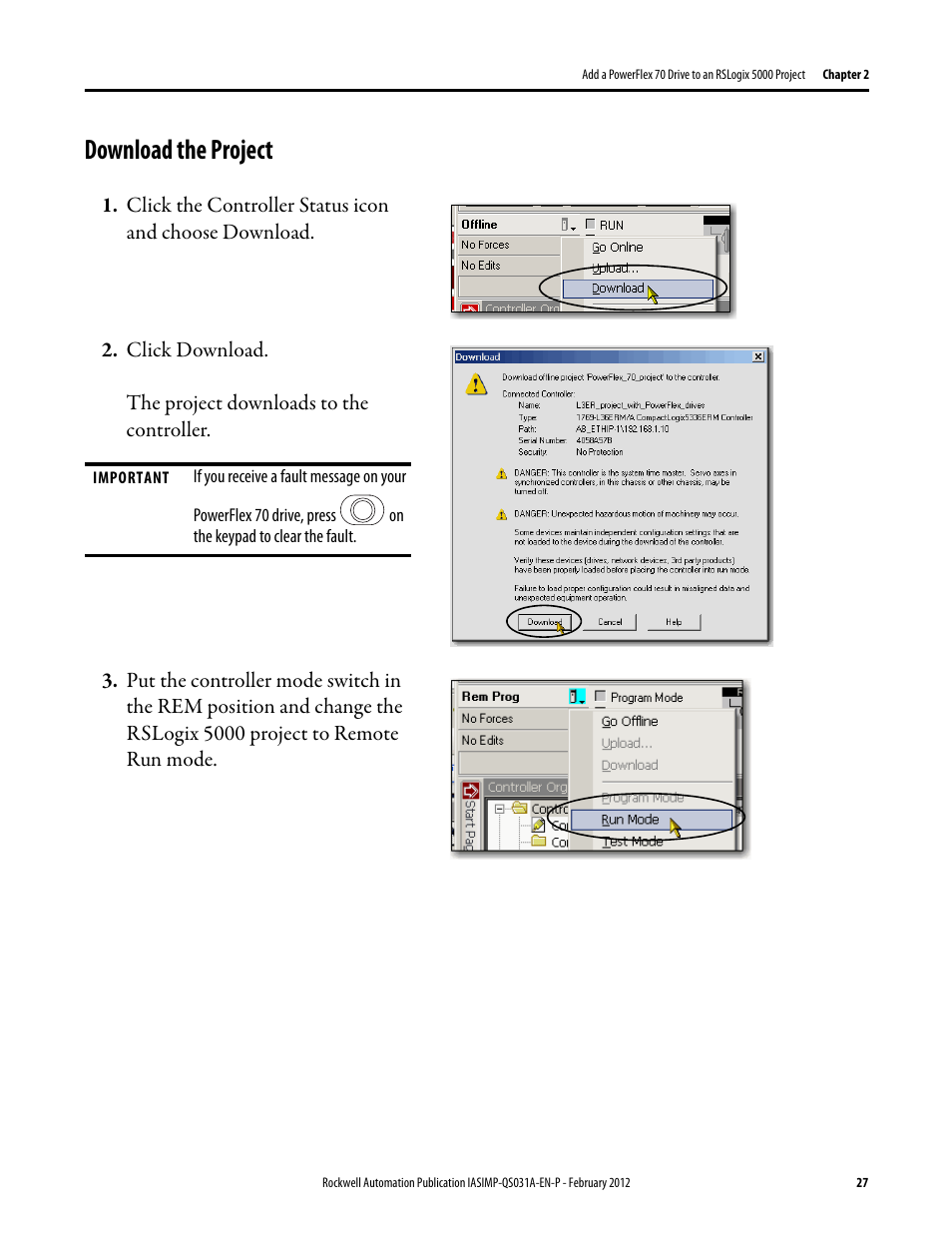 Download the project | Rockwell Automation Logix5000 Control Systems: Connect PowerFlex 70 Drives over EtherNet/IP Quick Start User Manual | Page 27 / 40