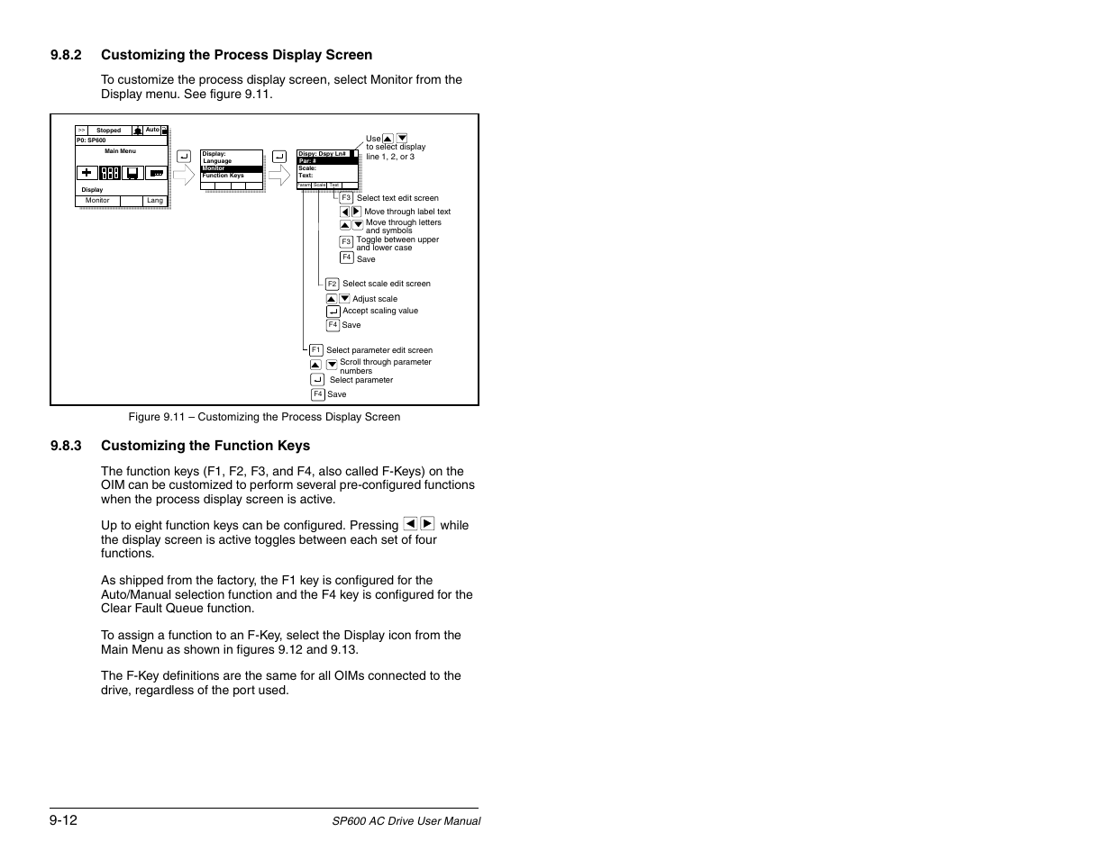 2 customizing the process display screen, 3 customizing the function keys | Rockwell Automation SP600 AC Drive User Manual Version 1.0 User Manual | Page 110 / 300