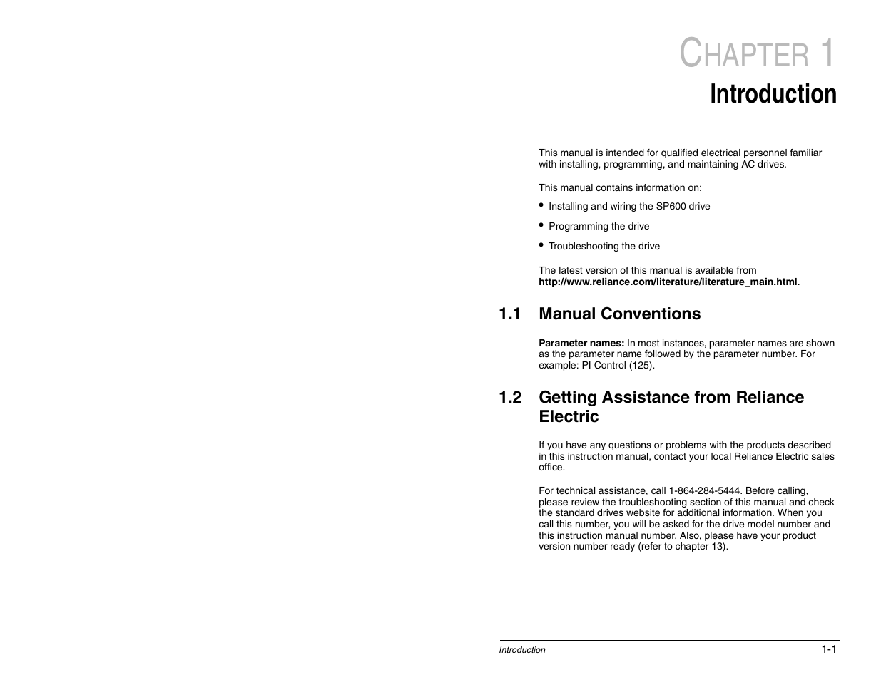 Hapter, Introduction | Rockwell Automation SP600 AC Drive User Manual Version 1.0 User Manual | Page 13 / 300