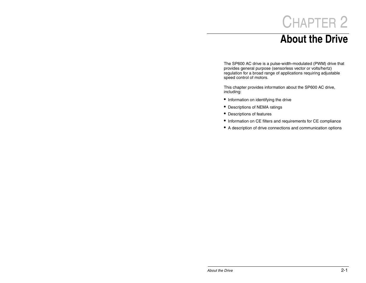 Hapter, About the drive | Rockwell Automation SP600 AC Drive User Manual Version 1.0 User Manual | Page 15 / 300