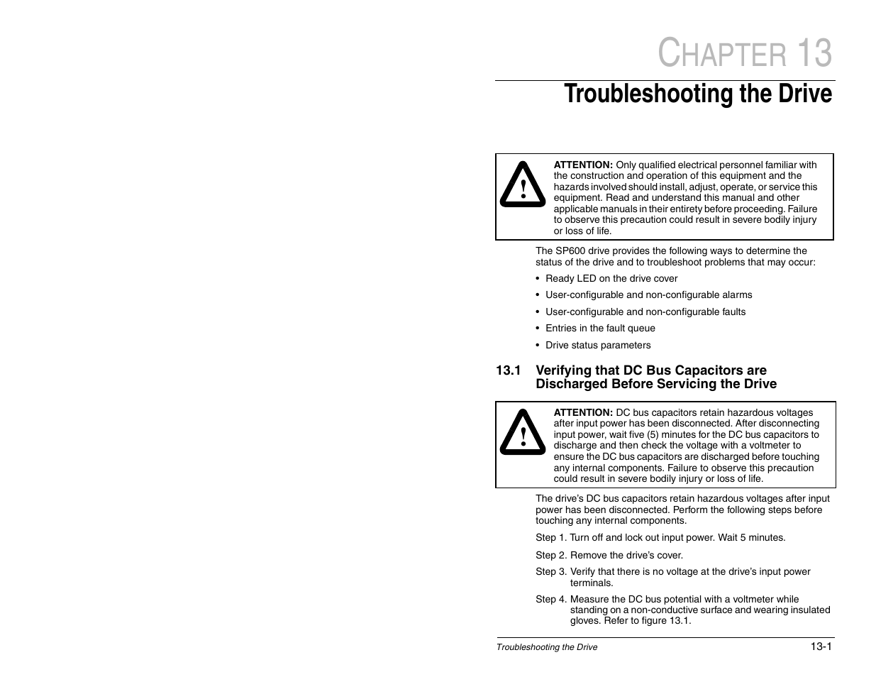 Hapter, Troubleshooting the drive | Rockwell Automation SP600 AC Drive User Manual Version 1.0 User Manual | Page 233 / 300