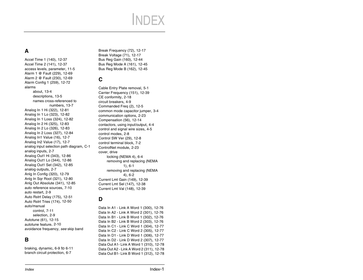 Ndex | Rockwell Automation SP600 AC Drive User Manual Version 1.0 User Manual | Page 291 / 300