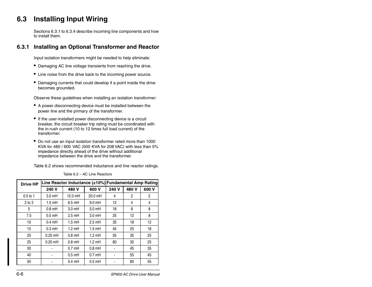 3 installing input wiring, 1 installing an optional transformer and reactor | Rockwell Automation SP600 AC Drive User Manual Version 1.0 User Manual | Page 76 / 300
