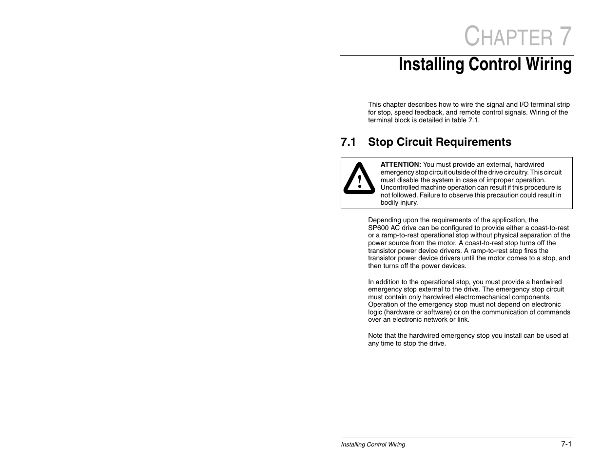 Hapter, Installing control wiring | Rockwell Automation SP600 AC Drive User Manual Version 1.0 User Manual | Page 83 / 300