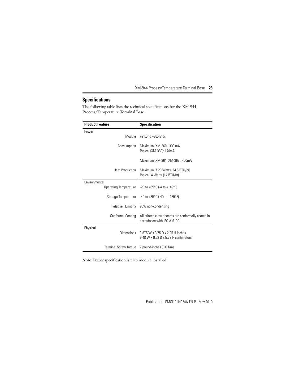 Specifications | Rockwell Automation 1440-TB-E XM-944 Process/Temperature Terminal Base User Manual | Page 23 / 24
