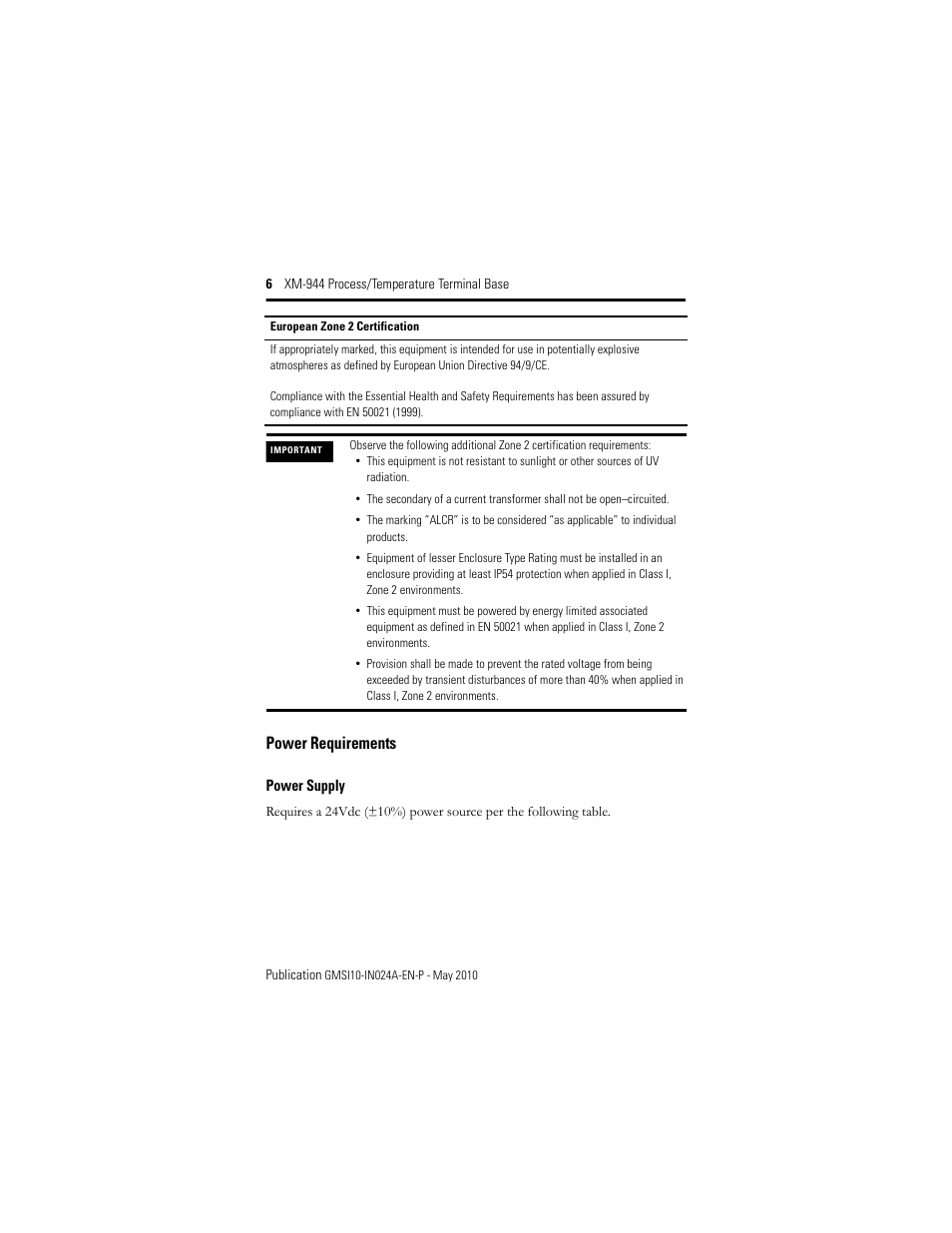 Power requirements | Rockwell Automation 1440-TB-E XM-944 Process/Temperature Terminal Base User Manual | Page 6 / 24