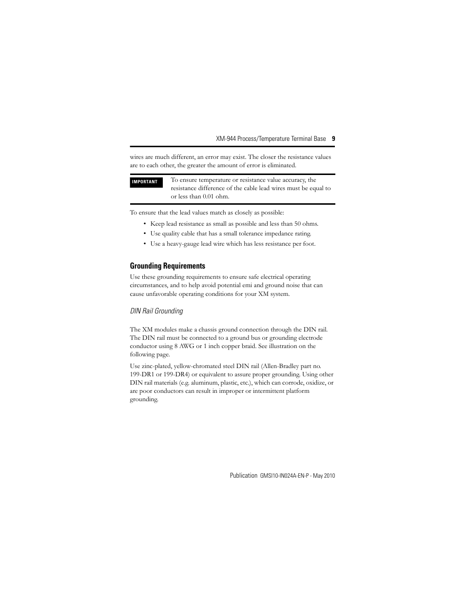 Grounding requirements | Rockwell Automation 1440-TB-E XM-944 Process/Temperature Terminal Base User Manual | Page 9 / 24