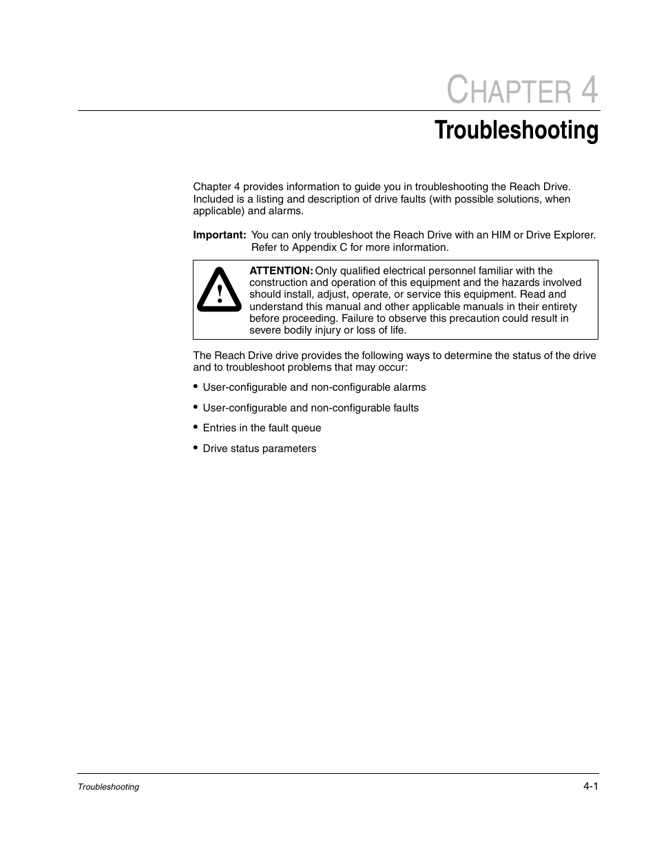 Chapter 4 troubleshooting, Chapter 4, Hapter | Troubleshooting | Rockwell Automation Liqui-Flo DBT Reach Drive User Manual | Page 181 / 248