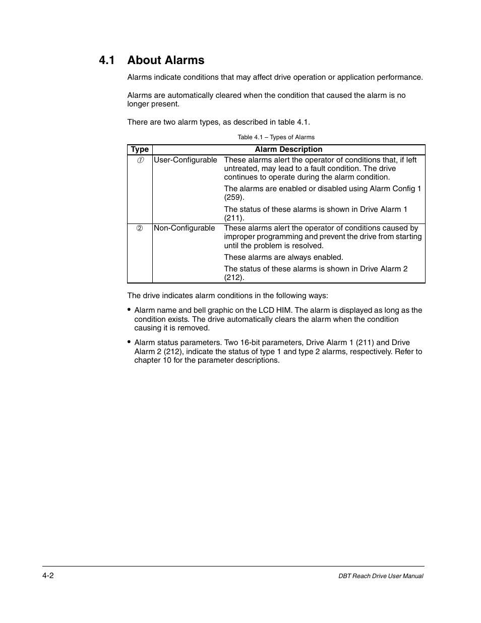 About alarms -2, 1 about alarms | Rockwell Automation Liqui-Flo DBT Reach Drive User Manual | Page 182 / 248