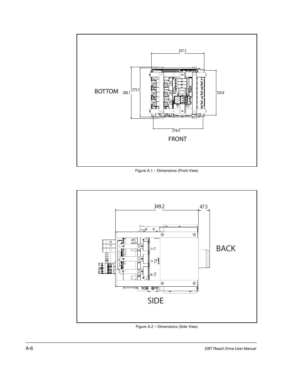 Back side, Bottom front | Rockwell Automation Liqui-Flo DBT Reach Drive User Manual | Page 202 / 248