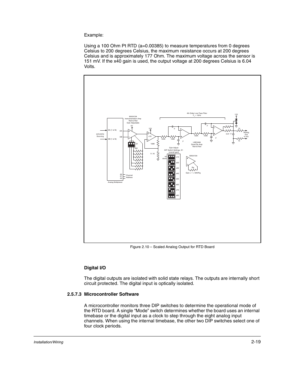 3 microcontroller software -19, Installation/wiring, Figure 2.10 – scaled analog output for rtd board | Rockwell Automation Liqui-Flo DBT Reach Drive User Manual | Page 25 / 248