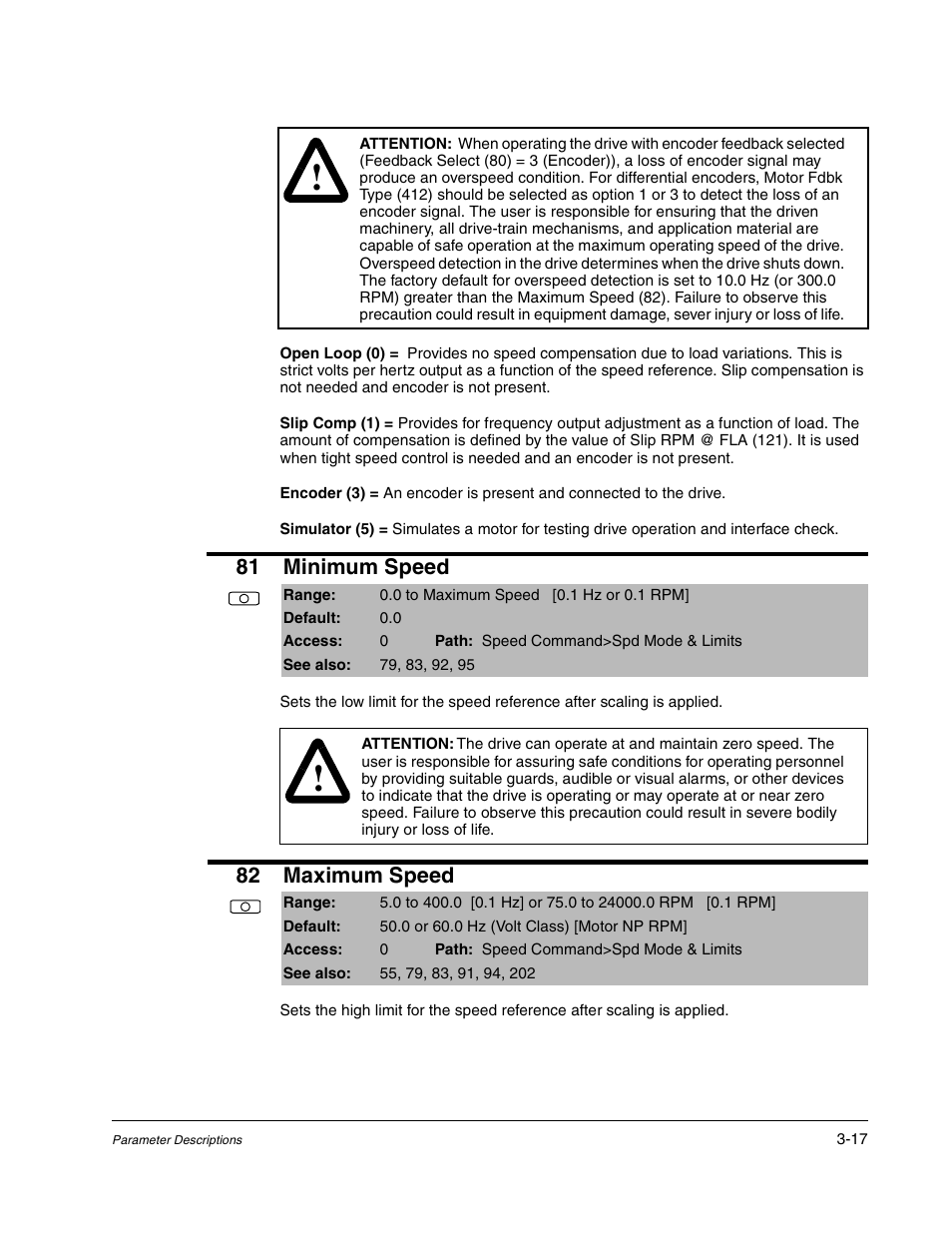 81 minimum speed, 82 maximum speed | Rockwell Automation Liqui-Flo DBT Reach Drive User Manual | Page 43 / 248