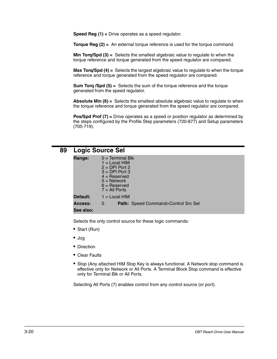 89 logic source sel | Rockwell Automation Liqui-Flo DBT Reach Drive User Manual | Page 46 / 248