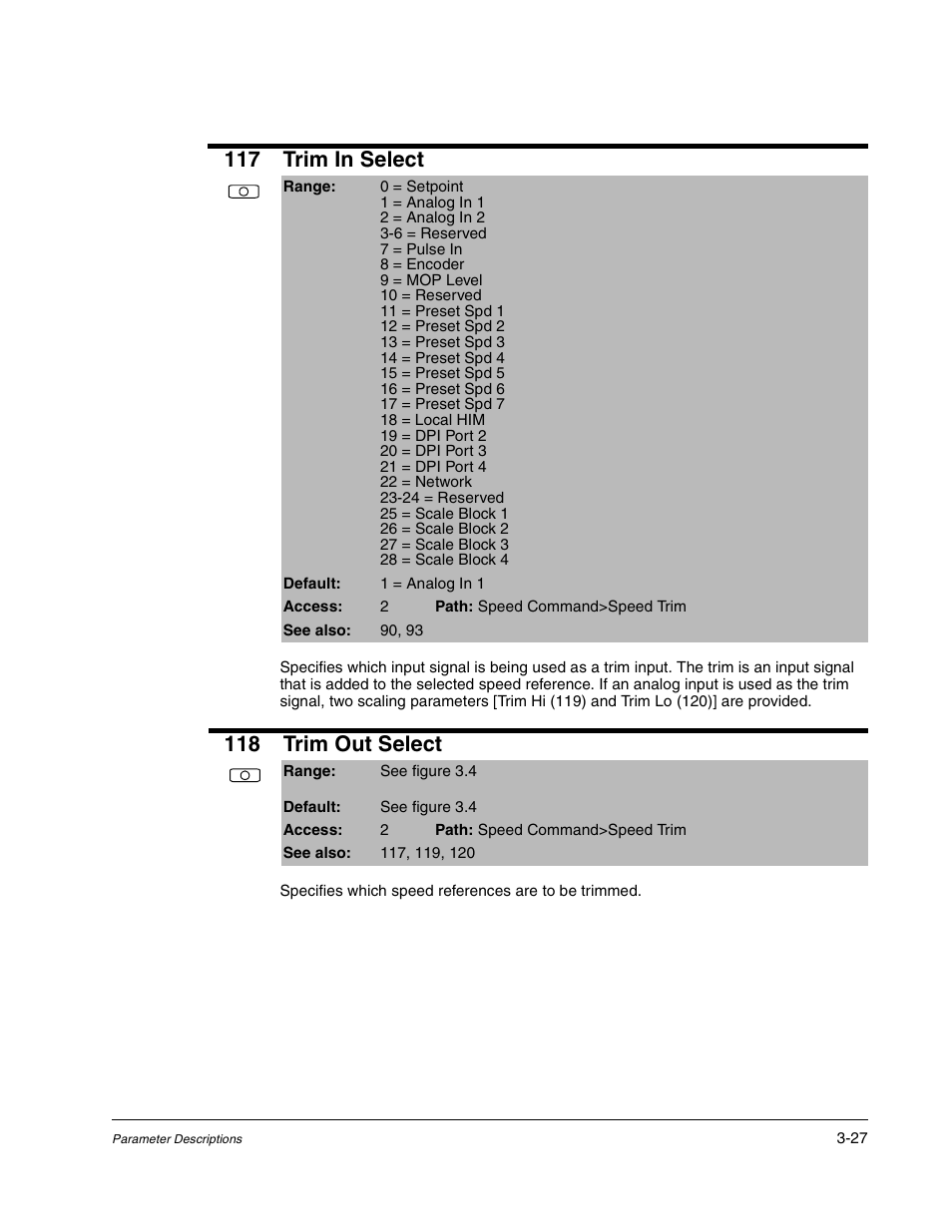 117 trim in select, 118 trim out select | Rockwell Automation Liqui-Flo DBT Reach Drive User Manual | Page 53 / 248