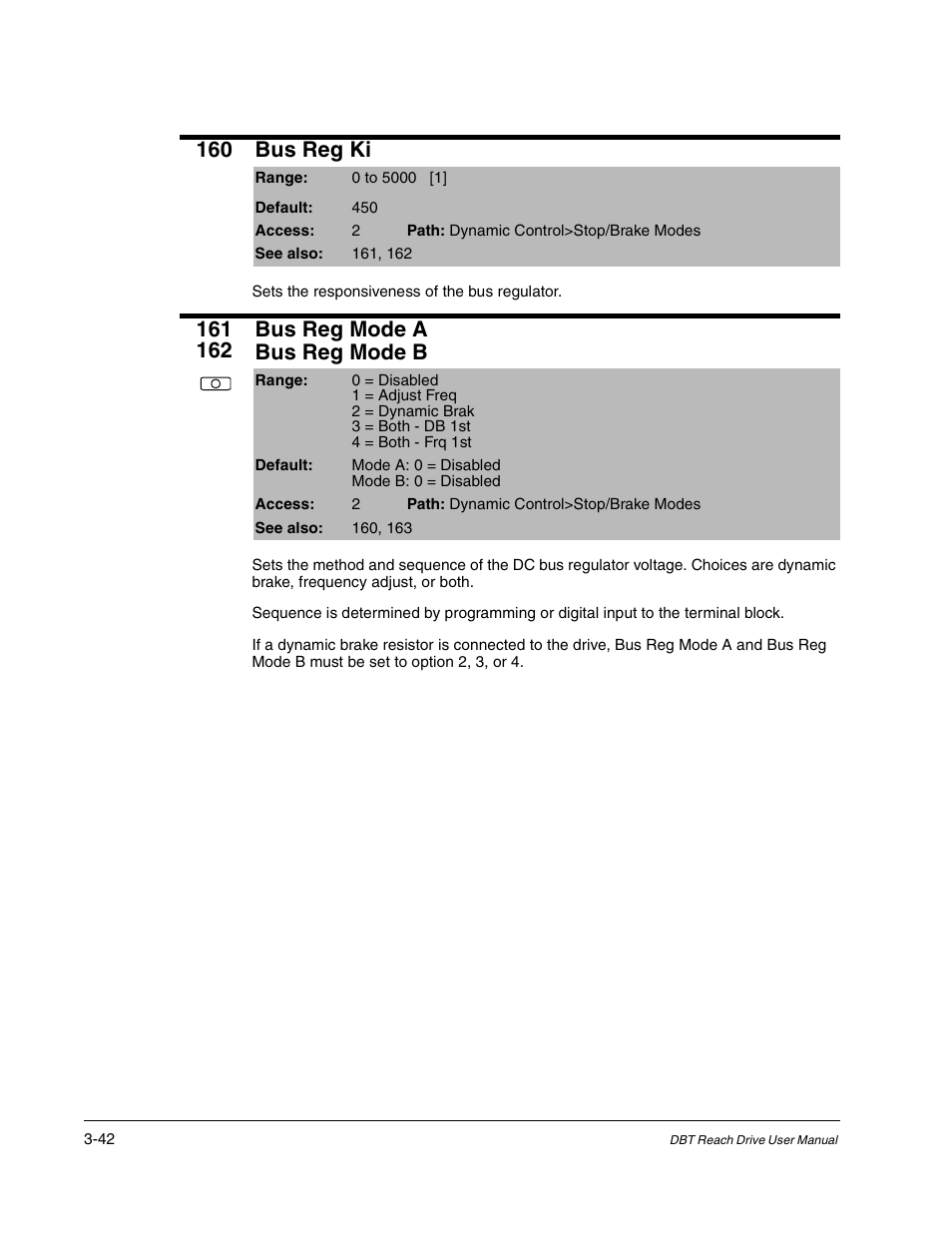 160 bus reg ki | Rockwell Automation Liqui-Flo DBT Reach Drive User Manual | Page 68 / 248