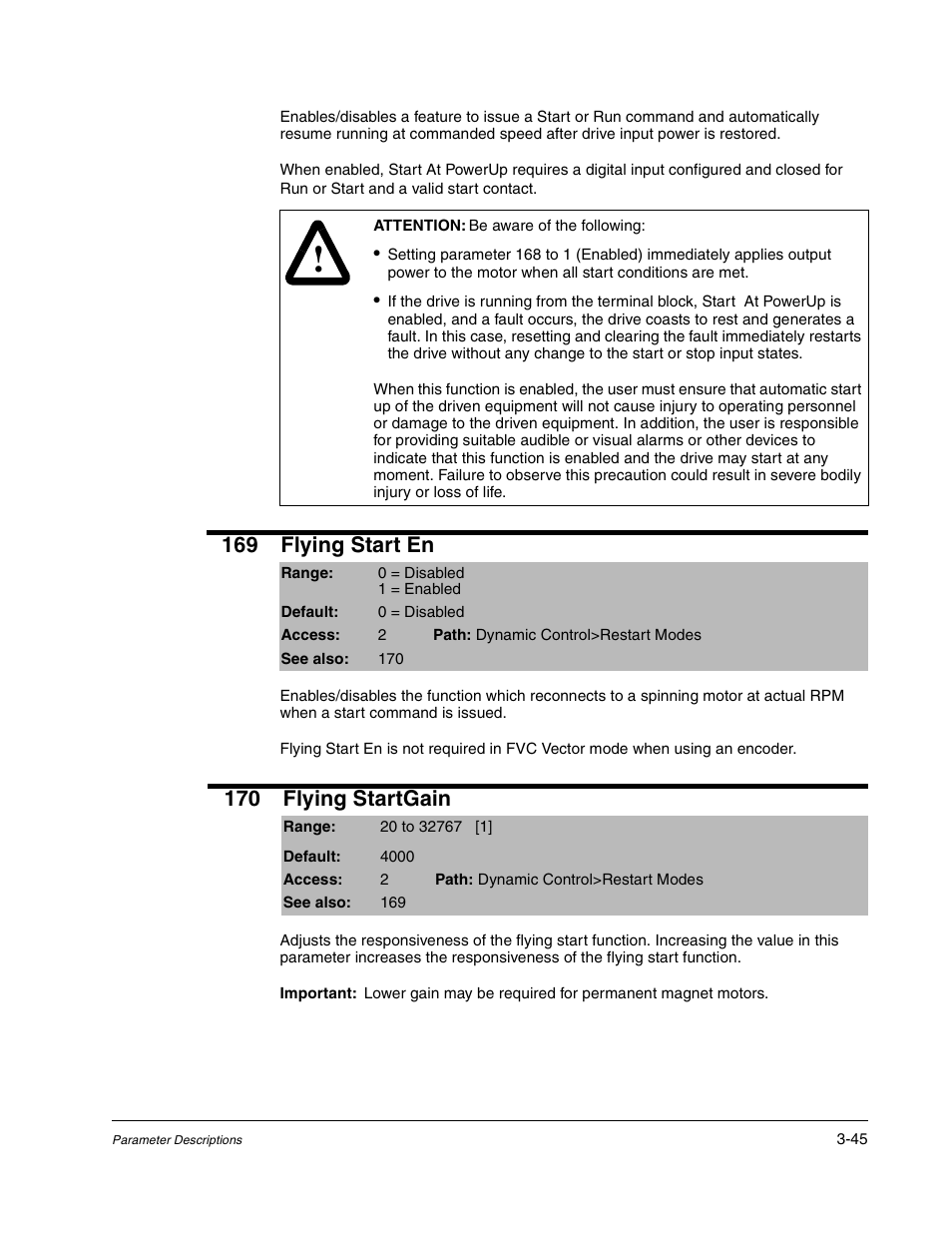 169 flying start en, 170 flying startgain | Rockwell Automation Liqui-Flo DBT Reach Drive User Manual | Page 71 / 248
