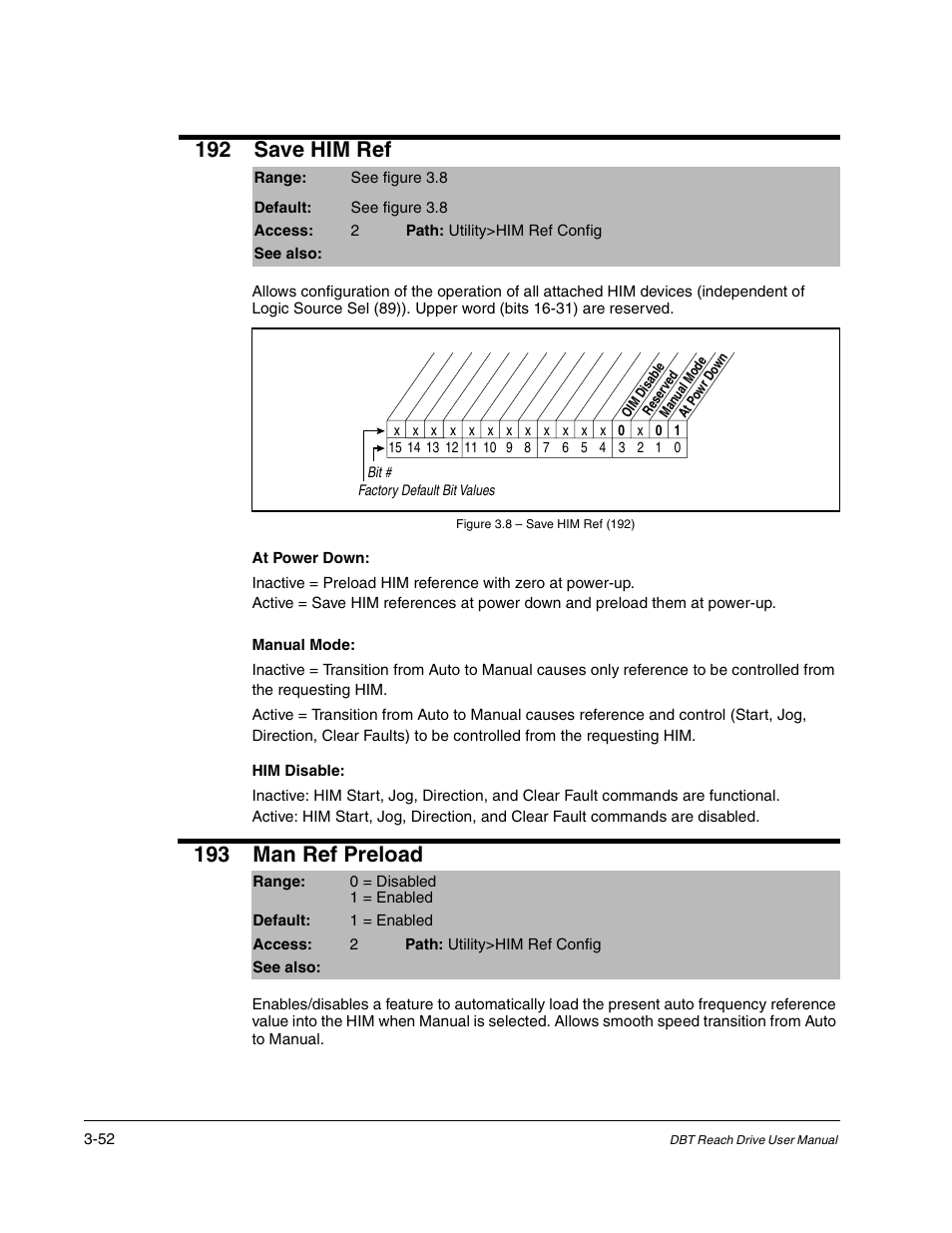 192 save him ref, 193 man ref preload | Rockwell Automation Liqui-Flo DBT Reach Drive User Manual | Page 78 / 248