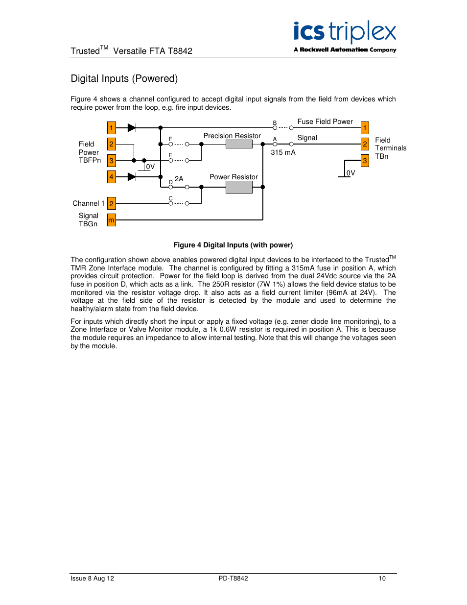 Digital inputs (powered) | Rockwell Automation T8842 Trusted Versatile FTA User Manual | Page 10 / 24