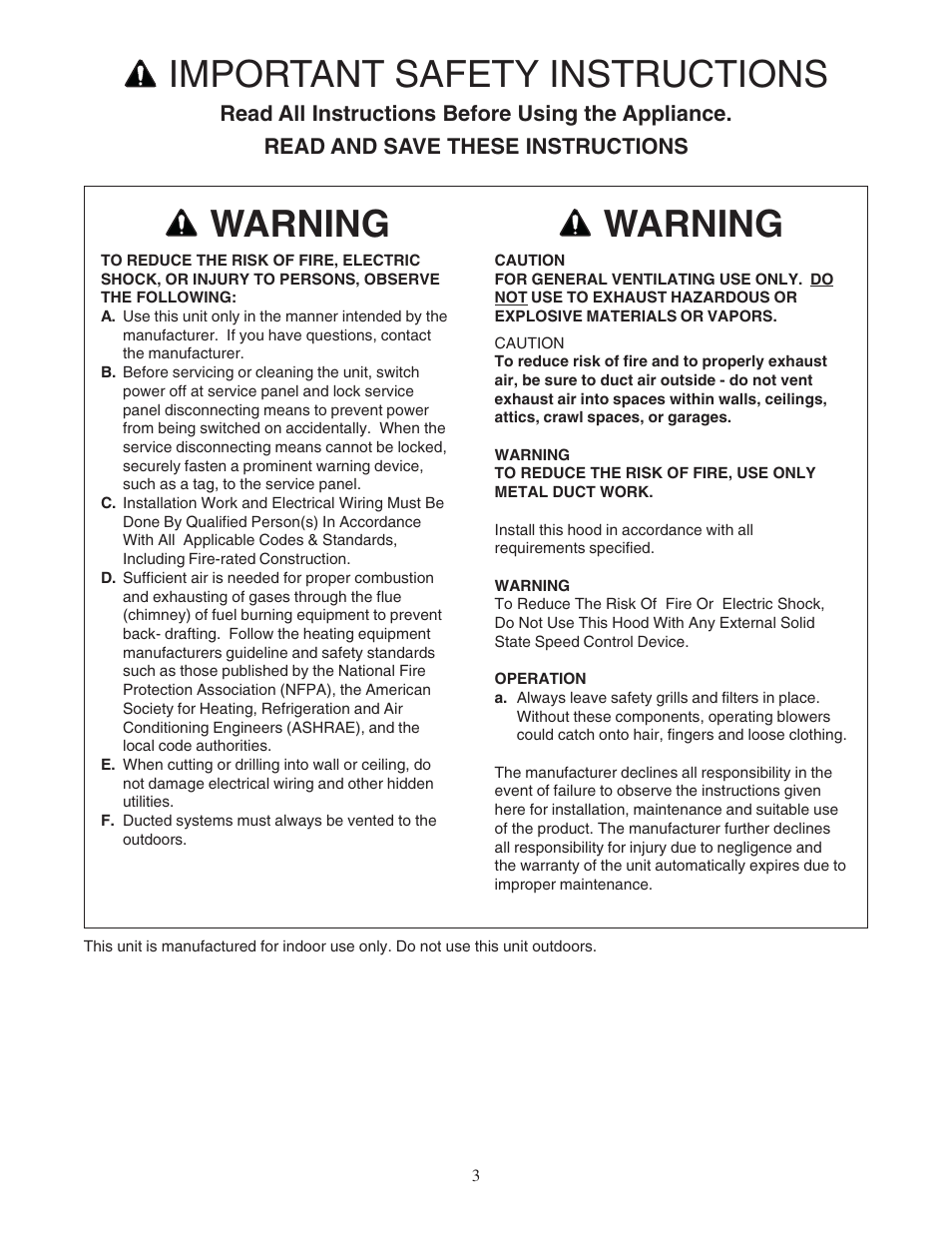 Important safety instructions, Warning | Bosch DUH User Manual | Page 3 / 32