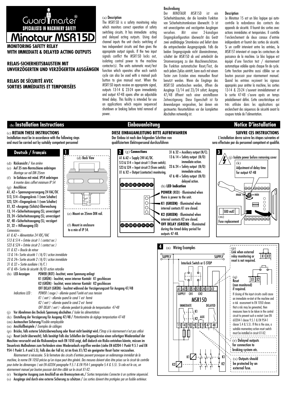 Rockwell Automation 440R MSR15D Minotaur Safety Relay User Manual | 4 pages