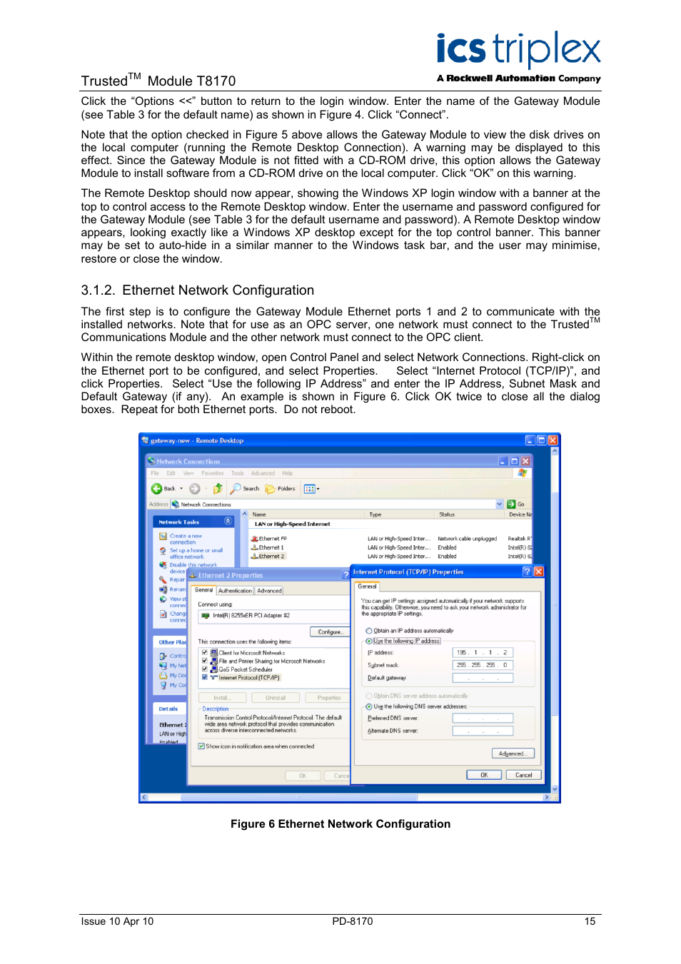 Ethernet network configuration, Figure 6 ethernet network configuration, Trusted | Module t8170 | Rockwell Automation T8170 Trusted Gateway Module User Manual | Page 15 / 25