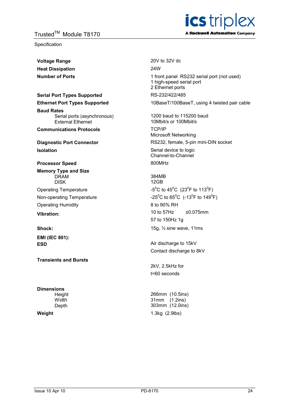 Trusted, Module t8170 | Rockwell Automation T8170 Trusted Gateway Module User Manual | Page 24 / 25