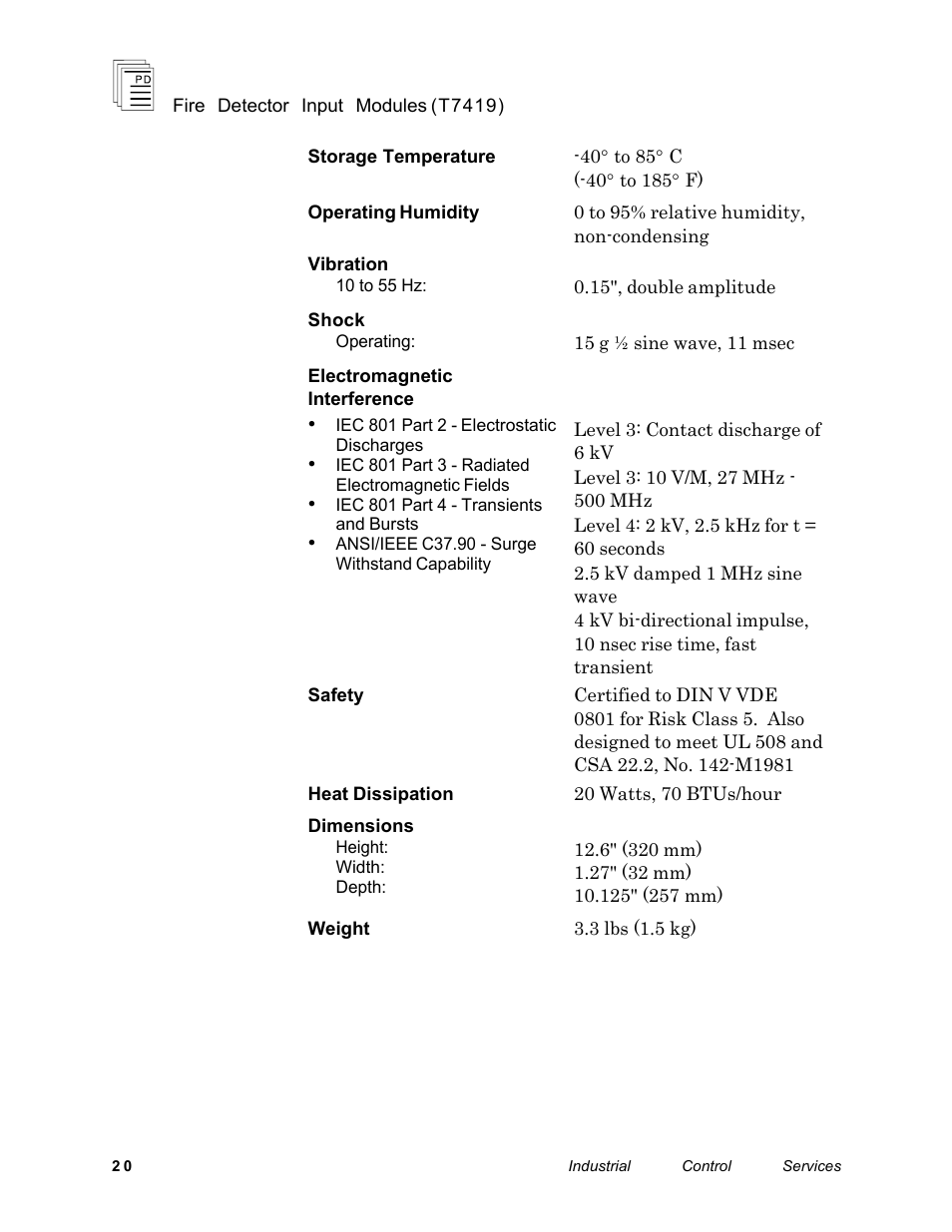 Rockwell Automation T7419 ICS Regent+Plus Fire Detector Input Modules User Manual | Page 20 / 20