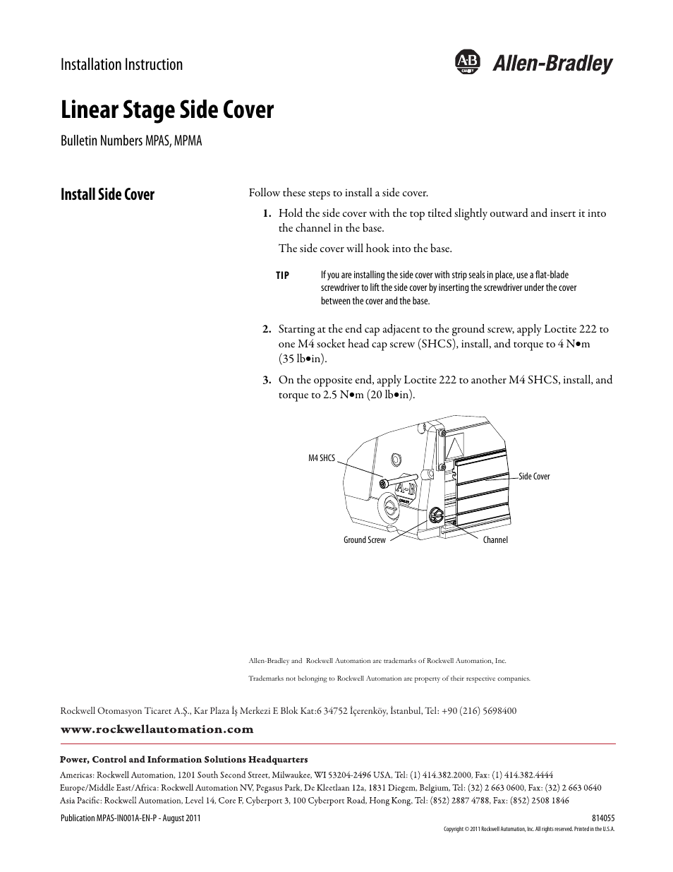 Rockwell Automation MPMA Linear Stage Side Cover User Manual | 1 page