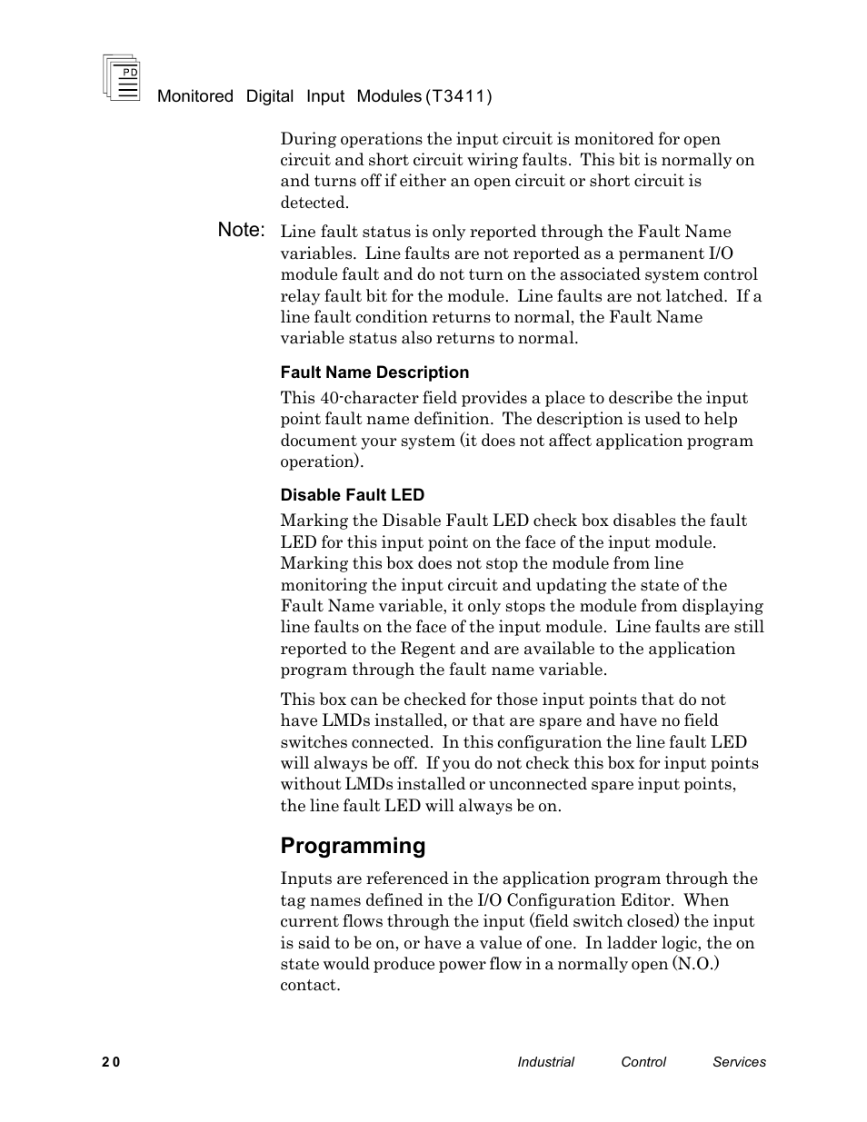 Programming | Rockwell Automation T3411 ICS Regent Monitored Digital Input Modules User Manual | Page 20 / 26
