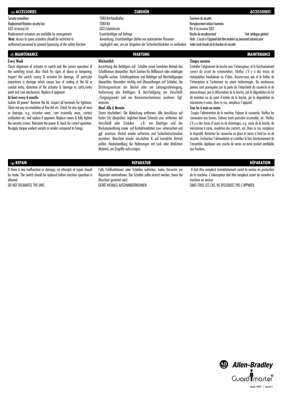 Rockwell Automation 440K Cadet 3--Compact Tongue Operated Interlock Safety Switch User Manual | Page 4 / 4