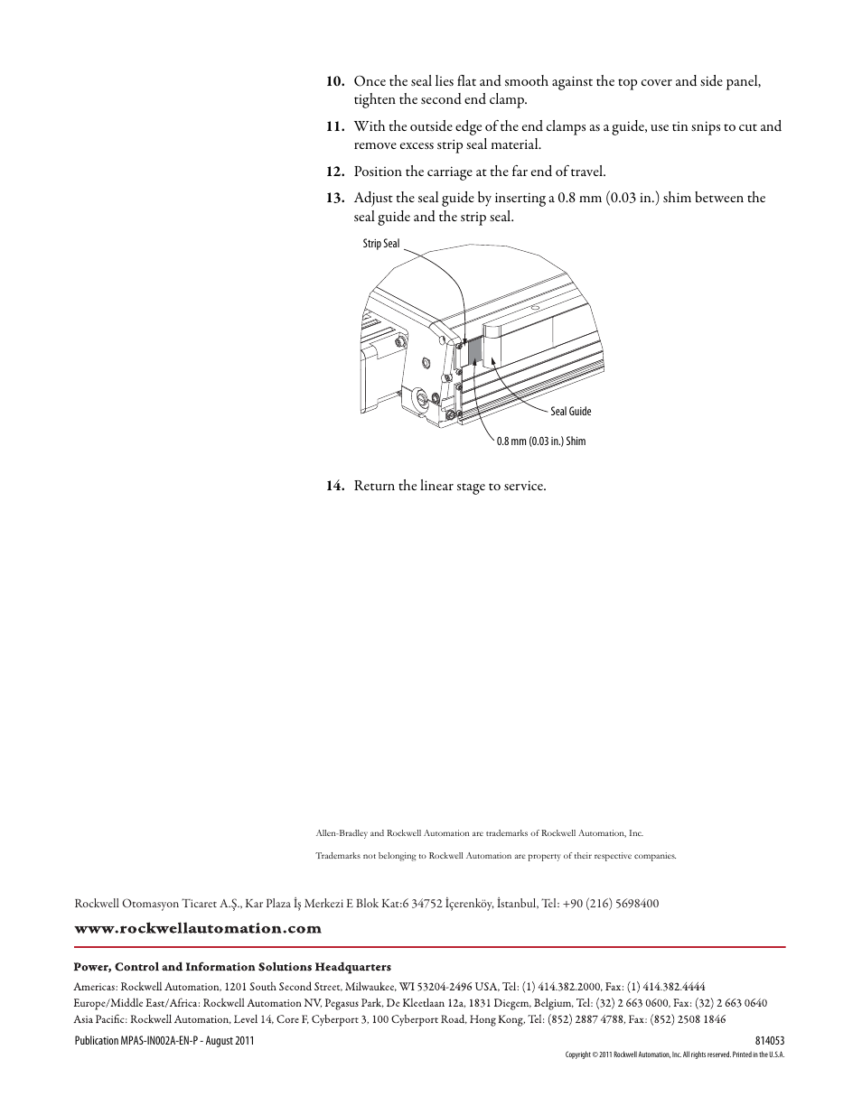 Rockwell Automation MPMA Linear Stage Strip Seal Replacement User Manual | Page 2 / 2