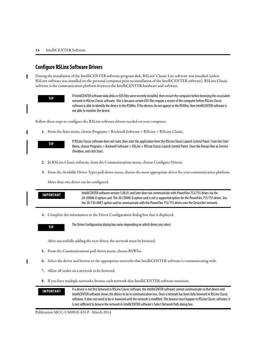 Configure rslinx software drivers | Rockwell Automation 2500 IntelliCENTER Software User Manual | Page 14 / 60