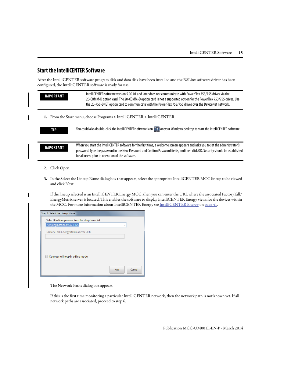 Start the intellicenter software | Rockwell Automation 2500 IntelliCENTER Software User Manual | Page 15 / 60