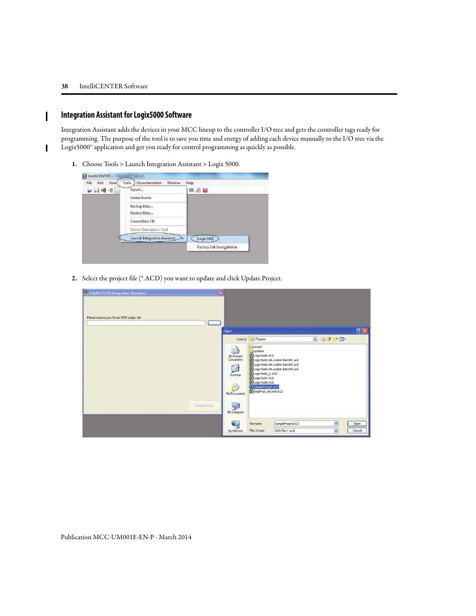 Integration assistant for logix5000 software | Rockwell Automation 2500 IntelliCENTER Software User Manual | Page 38 / 60