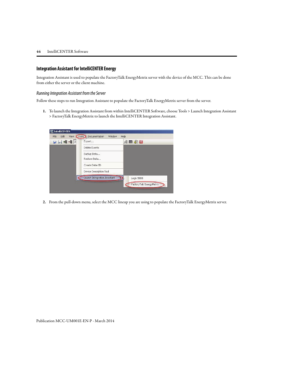 Integration assistant for intellicenter energy | Rockwell Automation 2500 IntelliCENTER Software User Manual | Page 44 / 60