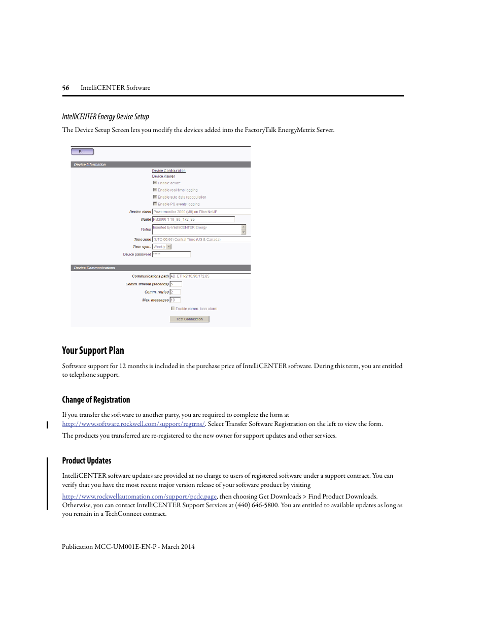 Your support plan, Change of registration, Product updates | Change of registration product updates | Rockwell Automation 2500 IntelliCENTER Software User Manual | Page 56 / 60