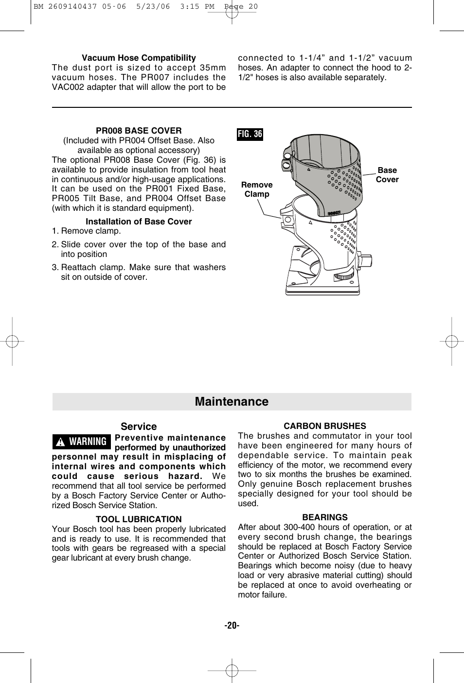 Maintenance | Bosch PR10E User Manual | Page 20 / 64