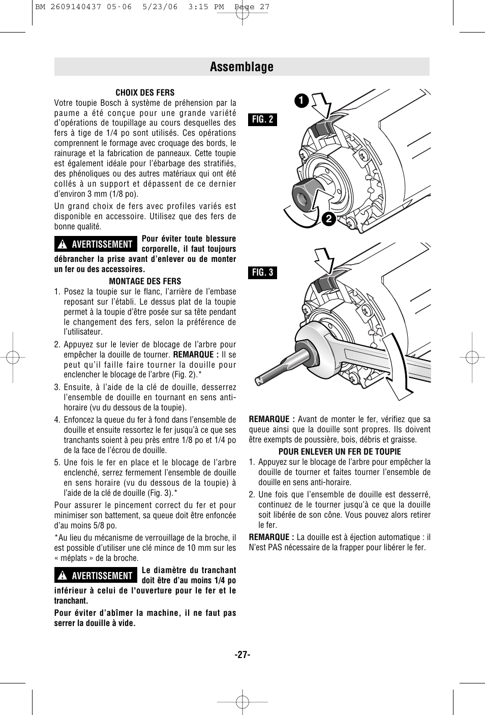 Assemblage | Bosch PR10E User Manual | Page 27 / 64