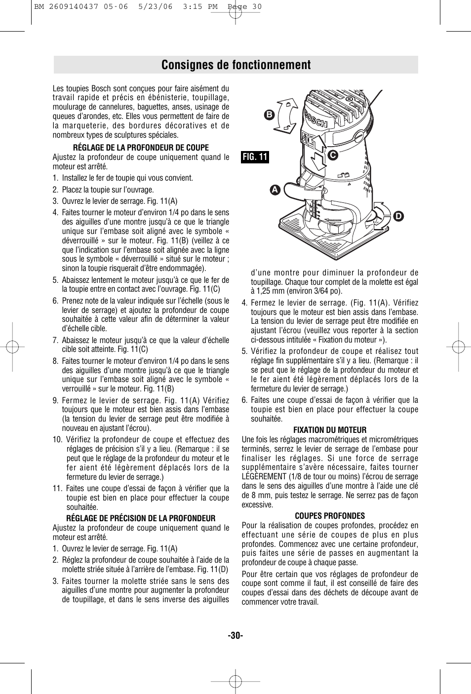 Consignes de fonctionnement | Bosch PR10E User Manual | Page 30 / 64