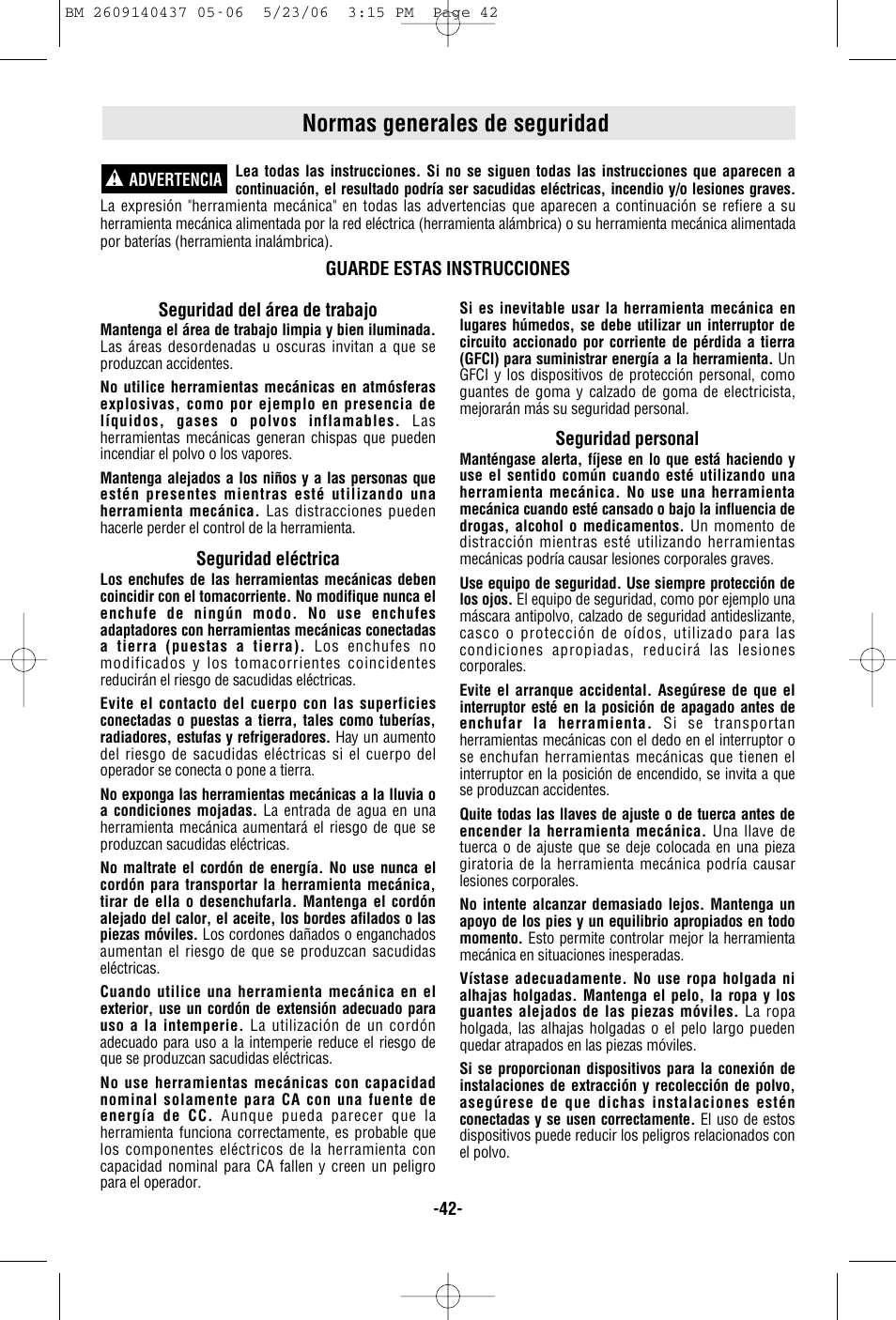 Normas generales de seguridad | Bosch PR10E User Manual | Page 42 / 64