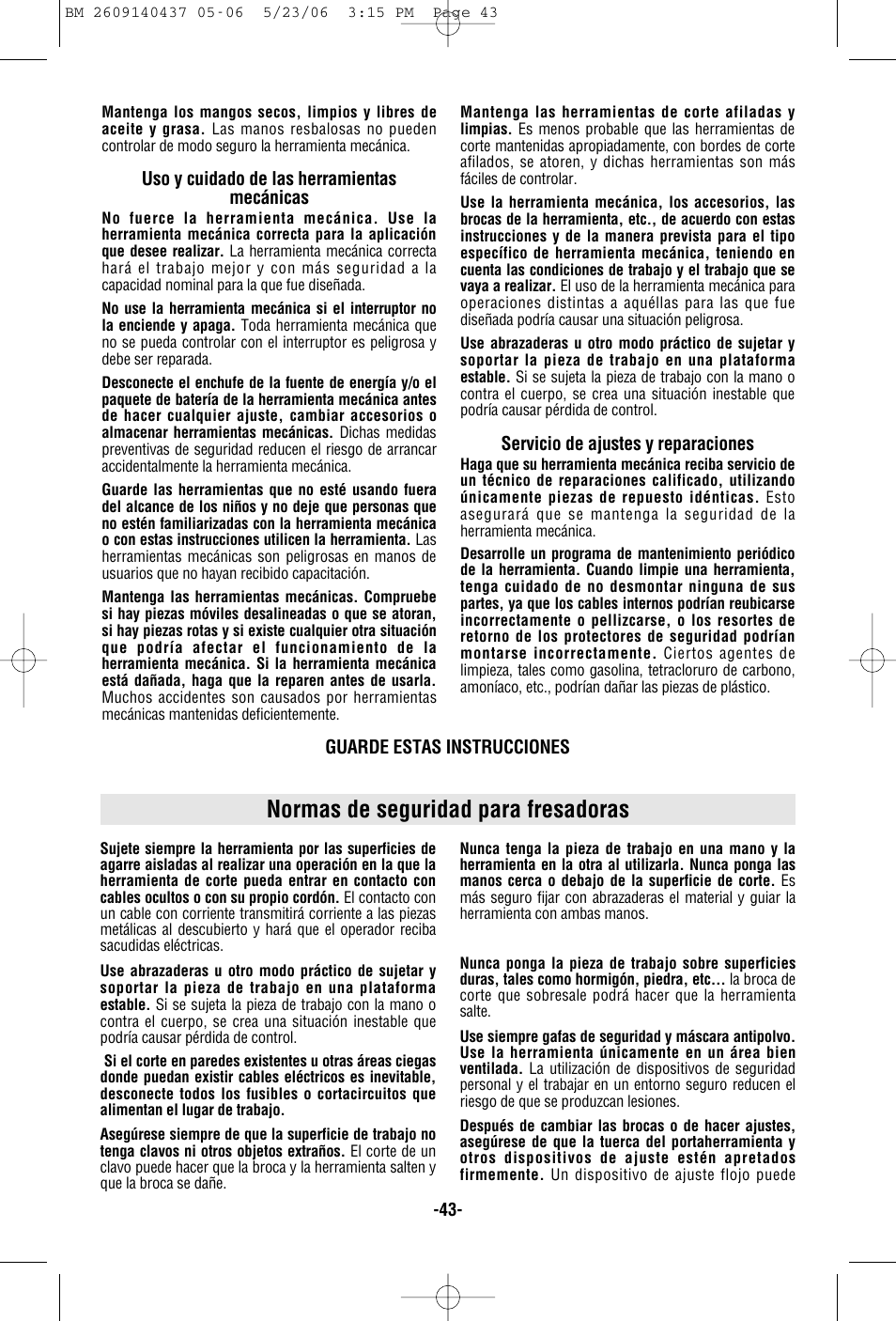 Normas de seguridad para fresadoras | Bosch PR10E User Manual | Page 43 / 64