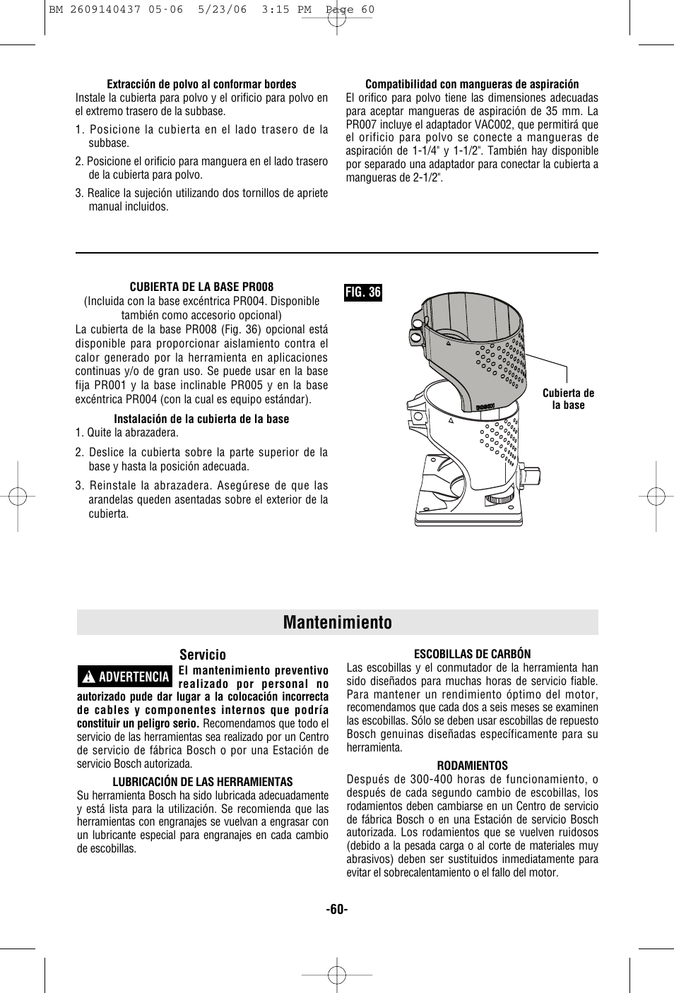 Mantenimiento | Bosch PR10E User Manual | Page 60 / 64